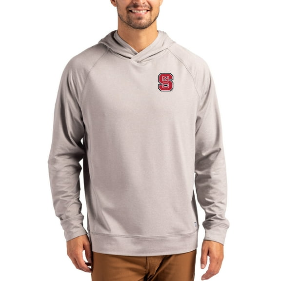 Men's Cutter & Buck Heather Gray NC State Wolfpack Primary Logo Adapt Knit Raglan Pullover Hoodie