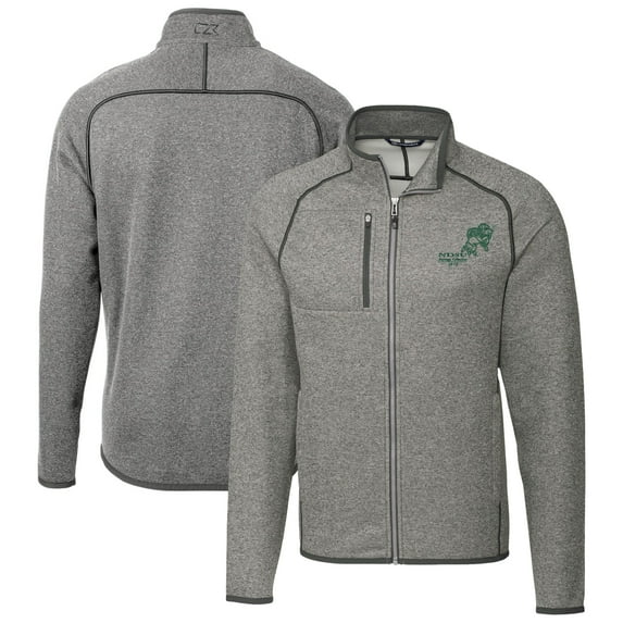 Men's Cutter & Buck Heather Gray NDSU Bison Vintage Mainsail Sweater-Knit Raglan  Full-Zip Jacket