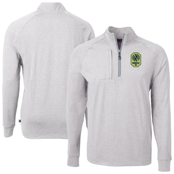 Men's-Cutter & Buck  Heather Gray Nashville SC Adapt Eco Knit Heather Raglan Quarter-Zip Pullover Top