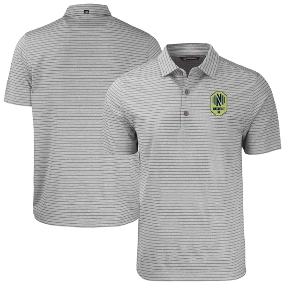 Men's Cutter & Buck Heather Gray Nashville SC Forge Eco Stripe Stretch Recycled Tri-Blend Polo