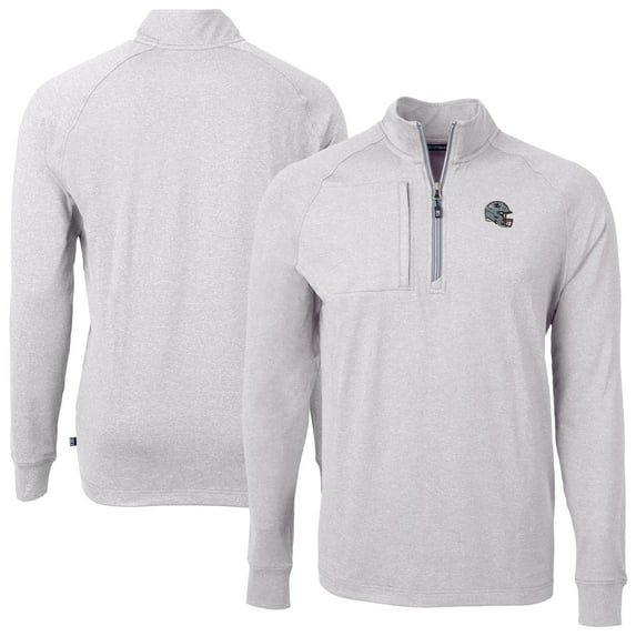 Men's Cutter & Buck Heather Gray New England Patriots Big & Tall Adapt Eco Raglan Quarter-Zip Jacket
