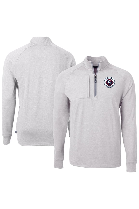 Men's-Cutter & Buck  Heather Gray New England Revolution Adapt Eco Knit Heather Raglan Quarter-Zip Pullover Top