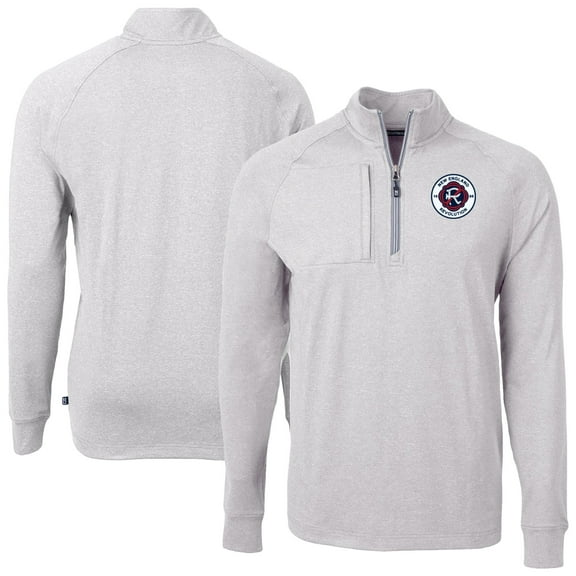 Men's-Cutter & Buck Heather Gray New England Revolution Adapt Eco Knit Heather Raglan Quarter-Zip Pullover Top