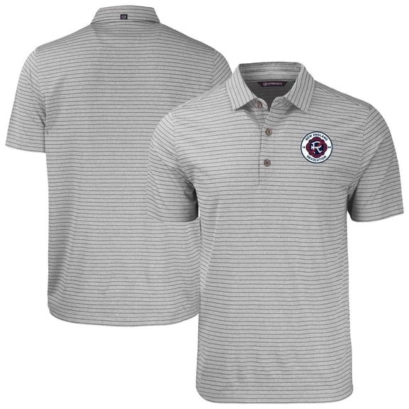 Men's-Cutter & Buck Heather Gray New England Revolution Big & Tall Forge Eco Heather Stripe Stretch Recycled Polo