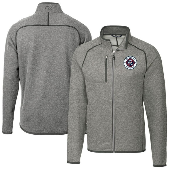 Men's-Cutter & Buck Heather Gray New England Revolution Big & Tall Mainsail Sweater-Knit Full-Zip Jacket