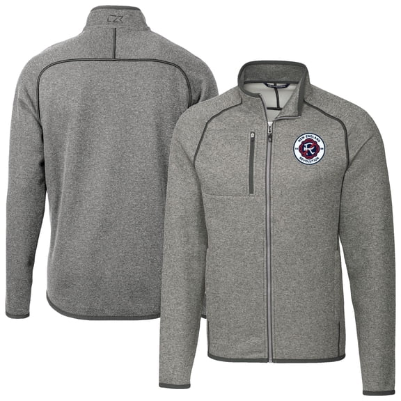 Men's-Cutter & Buck  Heather Gray New England Revolution Mainsail Sweater-Knit Full Zip Jacket