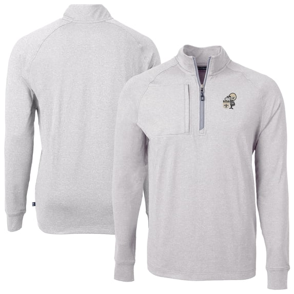 Men's Cutter & Buck Heather Gray New Orleans Saints Big & Tall Adapt Eco Raglan Quarter-Zip Jacket