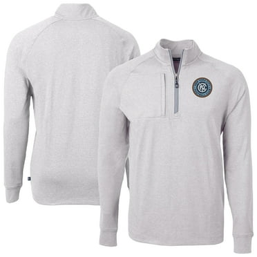 Men's-Cutter & Buck  Heather Gray New York City FC Adapt Eco Knit Heather Raglan Quarter-Zip Pullover Top