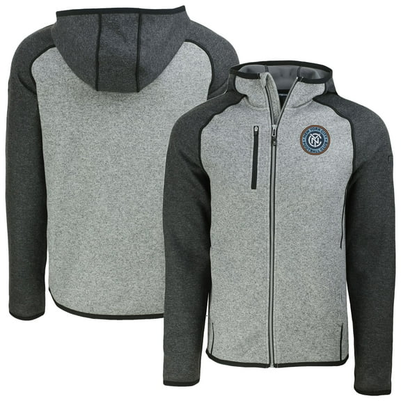 Men's-Cutter & Buck  Heather Gray New York City FC Mainsail Full-Zip Hooded Jacket
