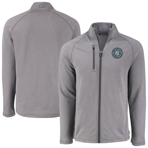 Men's-Cutter & Buck Heather Gray New York City FC Peshastin Eco Fleece Recycled Raglan Full-Zip Jacket
