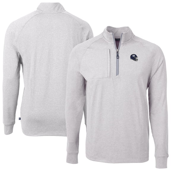 Men's Cutter & Buck Heather Gray New York Giants Big & Tall Adapt Eco Raglan Quarter-Zip Jacket