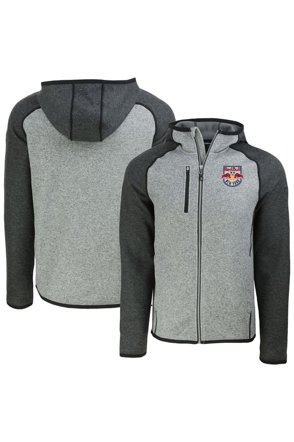 Men's-Cutter & Buck Heather Gray New York Red Bulls Mainsail Raglan Full-Zip Hooded Jacket