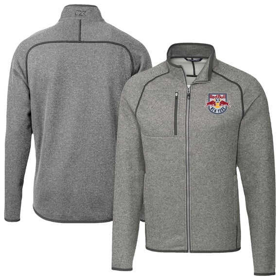 Men's-Cutter & Buck Heather Gray New York Red Bulls Mainsail Sweater-Knit Full-Zip Jacket