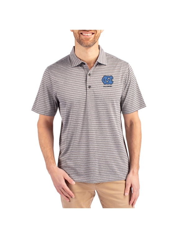 Men's Cutter & Buck Heather Gray North Carolina Tar Heels Alumni Forge Eco Double Stripe Stretch Recycled Polo