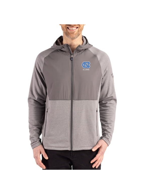 Men's Cutter & Buck Heather Gray North Carolina Tar Heels Peshastin Eco Fleece Recycled Raglan Full-Zip Tri-Blend Hybrid
