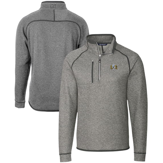 Men's Cutter & Buck Heather Gray North Carolina Tar Heels Vault Mainsail Sweater-Knit Raglan Half-Zip Jacket