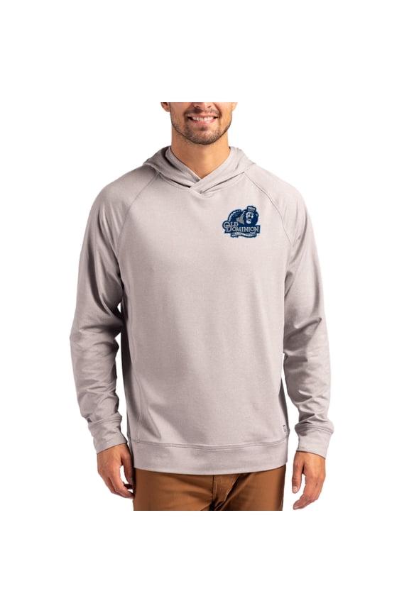 Men's Cutter & Buck Heather Gray Old Dominion Monarchs Primary Logo Adapt Knit Raglan Pullover Hoodie