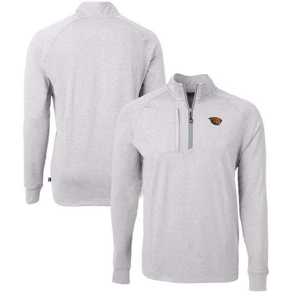 Men's Cutter & Buck Heather Gray Oregon State Beavers Big & Tall Adapt Eco Knit Quarter-Zip Pullover Top
