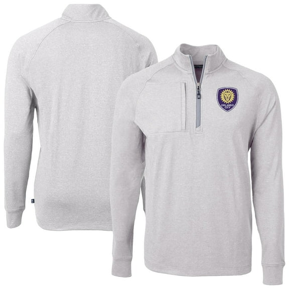 Men's-Cutter & Buck Heather Gray Orlando City SC Adapt Eco Knit Heather Raglan Quarter-Zip Top