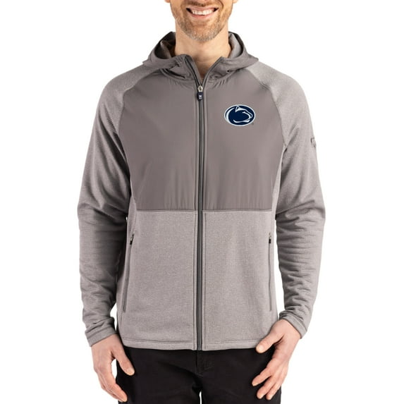 Men's Cutter & Buck Heather Gray Penn State Nittany Lions Peshastin Eco Fleece Recycled Raglan Full-Zip Tri-Blend Hybrid