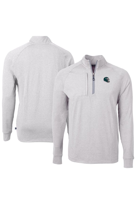 Men's Cutter & Buck Heather Gray Philadelphia Eagles Big & Tall Adapt Eco Raglan Quarter-Zip Jacket