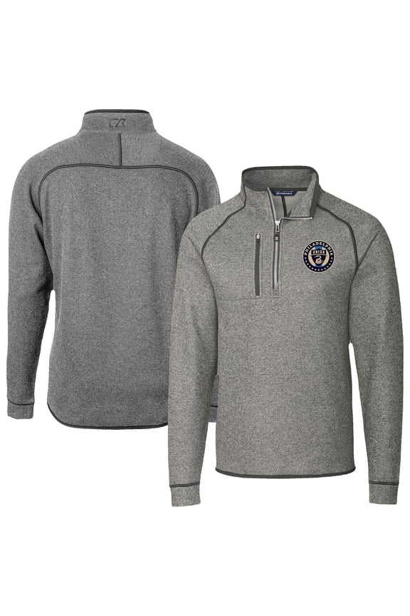 Men's-Cutter & Buck Heather Gray Philadelphia Union Mainsail Sweater-Knit Half-Zip Raglan Jacket
