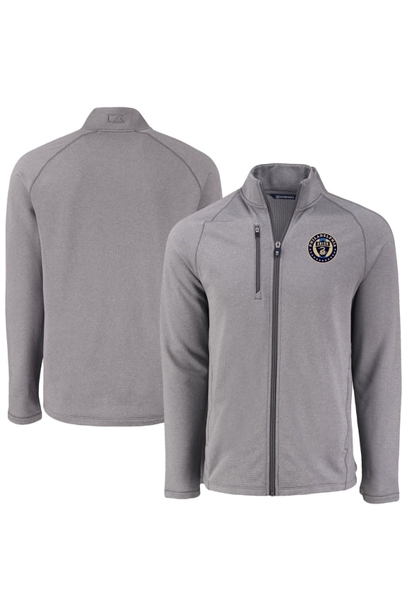 Men's-Cutter & Buck Heather Gray Philadelphia Union Peshastin Eco Fleece Recycled Raglan Full-Zip Jacket