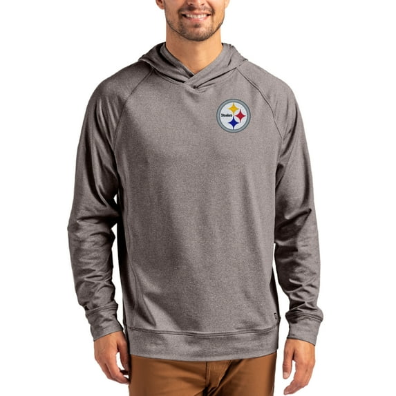 Men's Cutter & Buck Heather Gray Pittsburgh Steelers Adapt Knit Recycled Raglan Pullover Hoodie