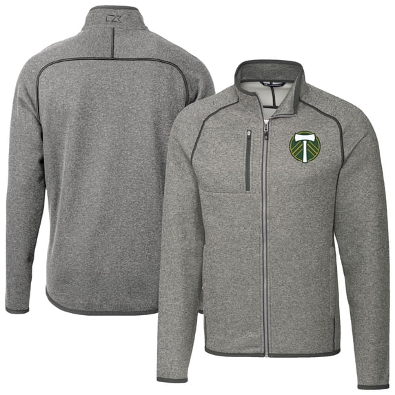 Men's-Cutter & Buck Heather Gray Portland Timbers Big & Tall Mainsail Sweater-Knit Full-Zip Jacket