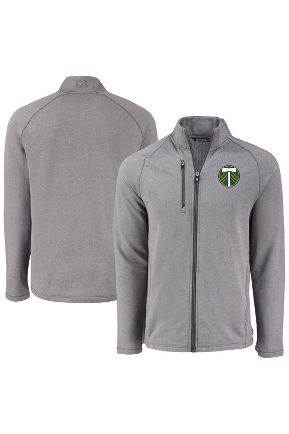 Men's-Cutter & Buck Heather Gray Portland Timbers Peshastin Eco Fleece Recycled Raglan Full-Zip Jacket