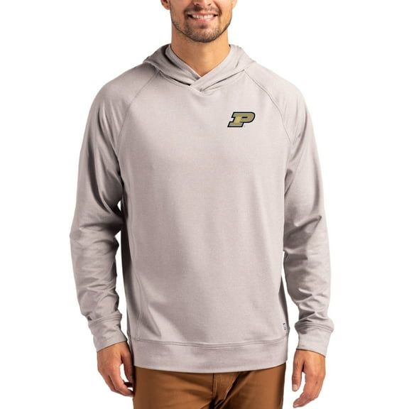 Men's Cutter & Buck Heather Gray Purdue Boilermakers Primary Logo Adapt Knit Raglan Pullover Hoodie