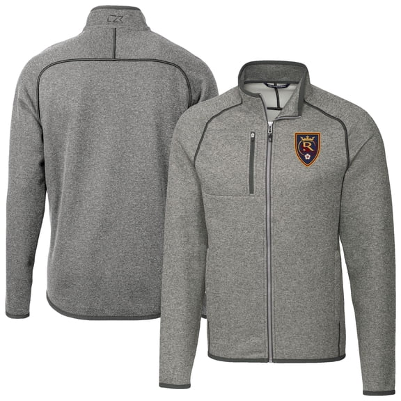 Men's-Cutter & Buck Heather Gray Real Salt Lake Big & Tall Mainsail Sweater-Knit Full-Zip Jacket