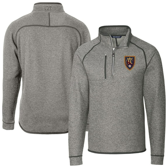Men's-Cutter & Buck Heather Gray Real Salt Lake Big & Tall Mainsail Sweater-Knit Half-Zip Pullover Top