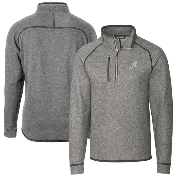 Men's Cutter & Buck Heather Gray Reno Aces Mainsail Sweater-Knit Half-Zip Pullover Jacket