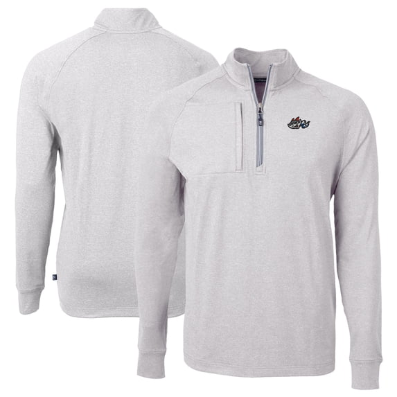 Men's Cutter & Buck Heather Gray Rocket City Trash Pandas Adapt Eco Knit Heather Big & Tall Quarter-Zip Pullover Top