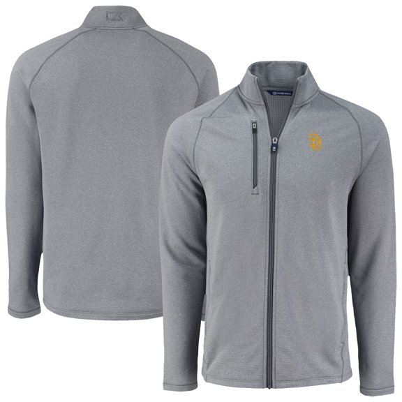 Men's Cutter & Buck Heather Gray San Diego Padres Peshastin Eco Fleece Recycled Raglan Full-Zip Jacket