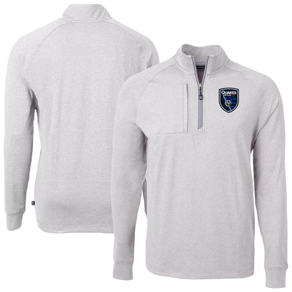 Men's-Cutter & Buck Heather Gray San Jose Earthquakes Adapt Eco Knit Heather Raglan Quarter-Zip Top