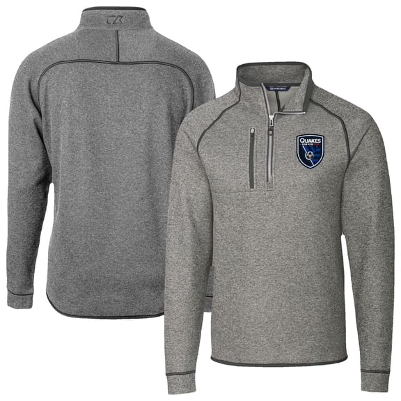 Men's-Cutter & Buck Heather Gray San Jose Earthquakes Mainsail Sweater-Knit Half-Zip Raglan Jacket