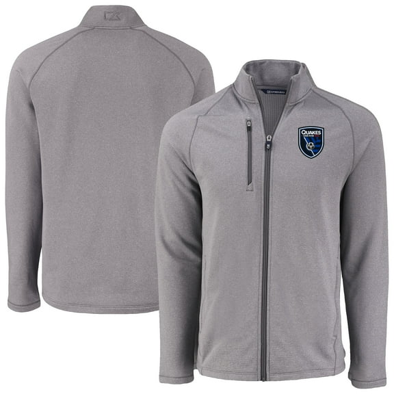 Men's-Cutter & Buck Heather Gray San Jose Earthquakes Peshastin Eco Fleece Recycled Raglan Full-Zip Jacket