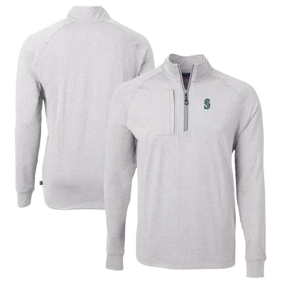 Men's Cutter & Buck Heather Gray Seattle Mariners Big & Tall Adapt Eco Knit Stretch Recycled Quarter-Zip Pullover Top