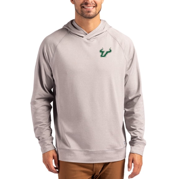 Men's Cutter & Buck Heather Gray South Florida Bulls Primary Logo Adapt Knit Raglan Pullover Hoodie
