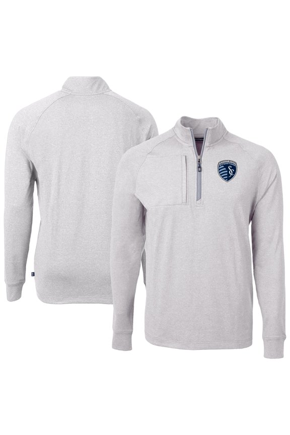 Men's Cutter & Buck Heather Gray Sporting Kansas City Big & Tall Adapt Eco Knit Quarter-Zip Top