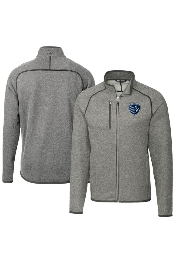 Men's-Cutter & Buck  Heather Gray Sporting Kansas City Big & Tall Mainsail Sweater-Knit Full-Zip Jacket