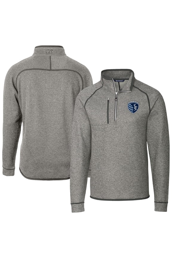 Men's-Cutter & Buck Heather Gray Sporting Kansas City Big & Tall Mainsail Sweater-Knit Half-Zip Pullover Top