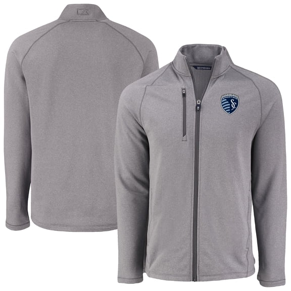 Men's-Cutter & Buck Heather Gray Sporting Kansas City Peshastin Eco Fleece Recycled Raglan Full-Zip Jacket