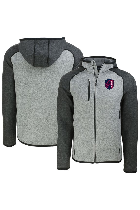 Men's-Cutter & Buck  Heather Gray St. Louis City SC Mainsail Raglan Full-Zip Hooded Jacket