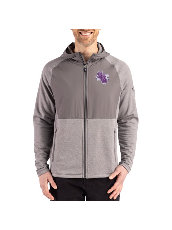 Men's Cutter & Buck Heather Gray Stephen F Austin Lumberjacks Peshastin Eco Fleece Recycled Raglan Full-Zip Tri-Blend