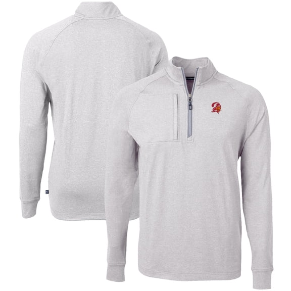 Men's Cutter & Buck Heather Gray Tampa Bay Buccaneers Big & Tall Adapt Eco Raglan Quarter-Zip Jacket