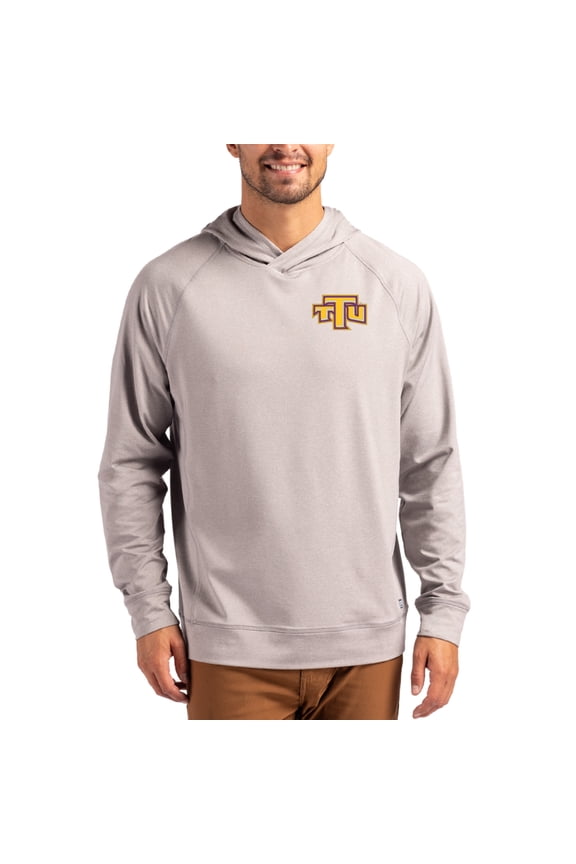 Men's Cutter & Buck Heather Gray Tennessee Tech Golden Eagles Primary Logo Adapt Knit Raglan Pullover Hoodie