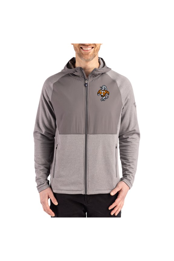 Men's Cutter & Buck Heather Gray Tennessee Volunteers Peshastin Eco Fleece Recycled Raglan Full-Zip Tri-Blend Hybrid